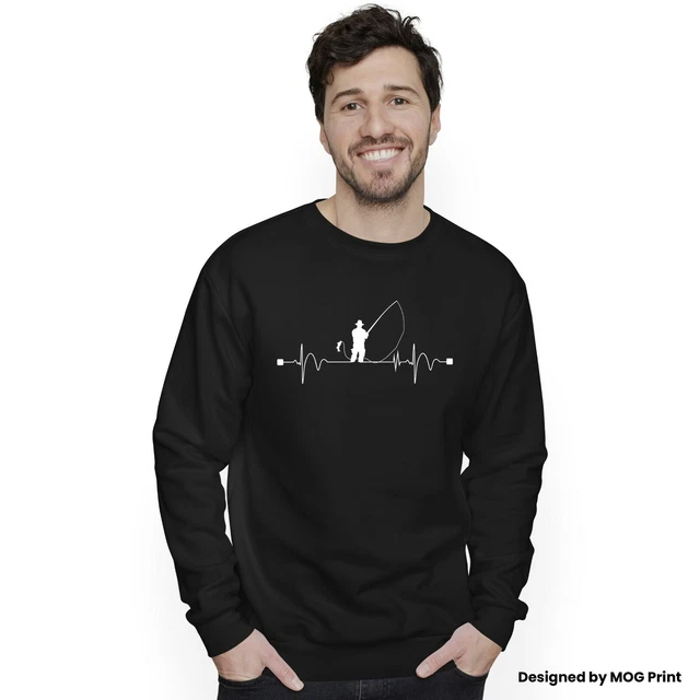 FELPA PESCA DIVERTENTE cuore polso battito pesca pescatore papà nonno regalo maglione uomo