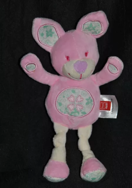 Peluche Doudou Lapin Souris TEX Carrefour Rose Fille Fleur Trèfle 23 Cm NEUF
