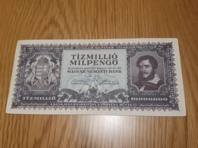 Hungary Tizmillio Milpengo (10 trillion) banknote 1946 used/circulated as shown