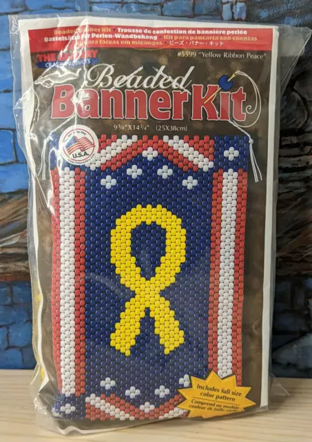 Vtg Beadery Beaded Banner Kit Yellow Ribbon Peace #5599 New Kids Adult Craft DIY