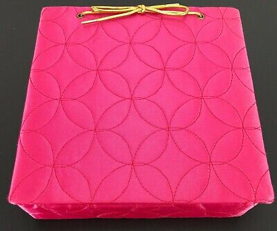 VTG HOT PINK Vanity Hanky Box Jewelry Lingerie Holder Quilted Satin Los Angeles