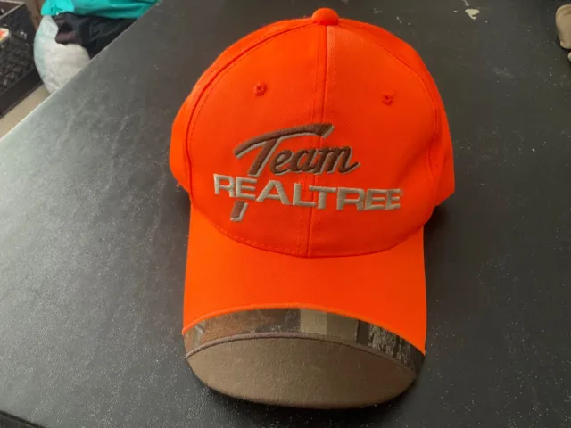 TEAM Realtree Cap Hunting Blaze Orange HAT Safety Used Super Clean Camo Edge