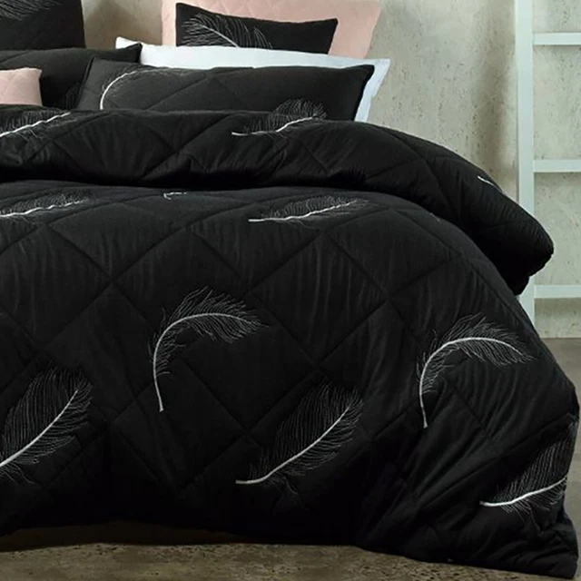BIANCA TABU CHARCOAL QUEEN Bed Quilt Cover Set Feathers intricately
