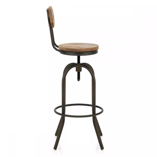 Vintage Swivel Metal Kitchen Breakfast Bar Stool Wood Seat & Backrest