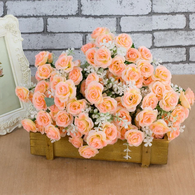 1 Ramo de Simulación Rosa 5 Ramas Color Brillante Vivo Flores Artificiales Mini