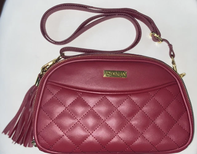 Joy & Iman Diamond Quilted Red Leather Crossbody Bag Purse 2 Sides 4 Sections