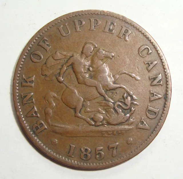 1857 Bank Of Upper Canada Dragonslayer Half Penny Token Coin