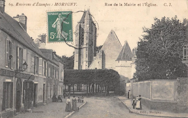 Cpa 91 Morigny Rue De La Mairie Et Eglise