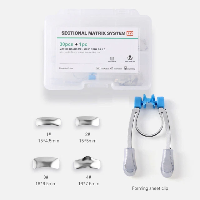 Dental Sectional Matrix System Matrices Metal Bands 30 Pcs Kit + Clip Ring Clamp