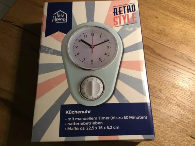 Retro Küchenuhr mit Timer Wanduhr Kurzzeitmesser Eieruhr Küchentimer Uhr NEU OVP