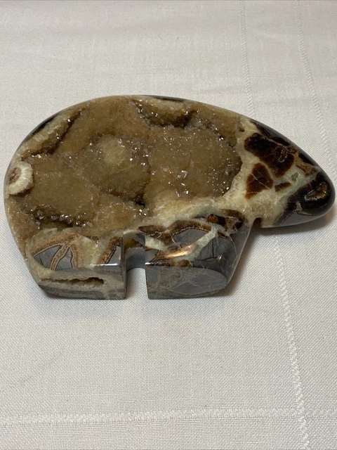 Septarian Nodule Geode Bear Carved Polished Stone Crystals Figurine Sculpture