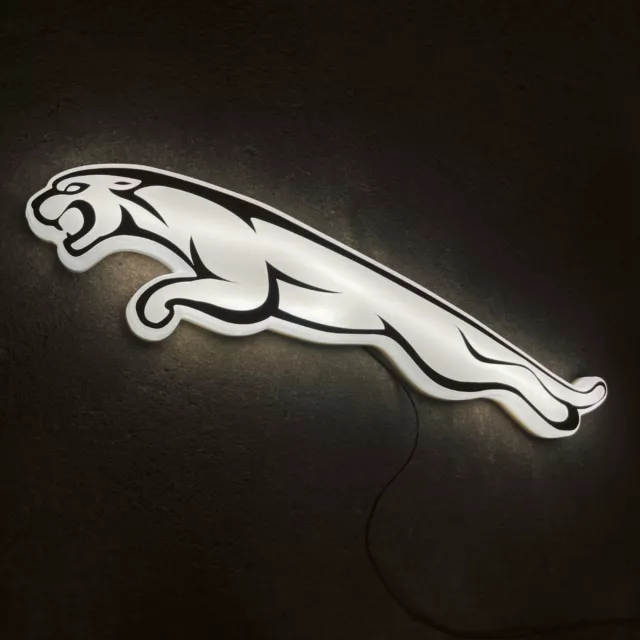 Jaguar Cat Led Illuminated Light Up Box Garage Sign Petrol Car Gasoline Growler