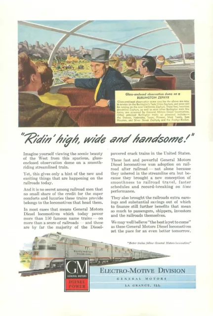 General Motors Electro-Motive Division Zephyr  Observation Car 1950s Magazine Ad