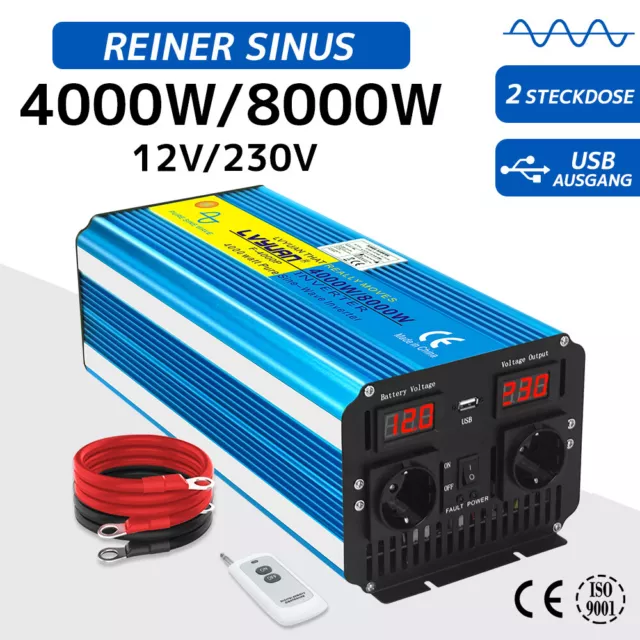 4000W 8000W REINER Sinus Spannungswandler 12V - 230V Wechselrichter  inverter USB EUR 261,99 - PicClick DE