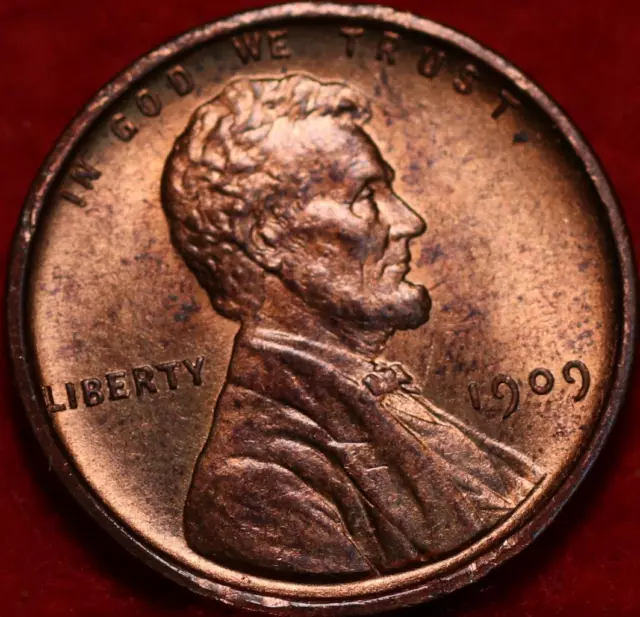 Uncirculated Red 1909 VDB Philadelphia Mint Copper Lincoln Wheat Cent