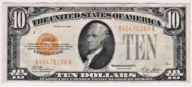 Nice 1928 Series Ten Dollar $10 United States Gold Certificate You Grade It A5