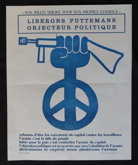 Affiche originale LIBERONS PUTTEMANS FRONT LIBERTAIRE Objecteur poster 721