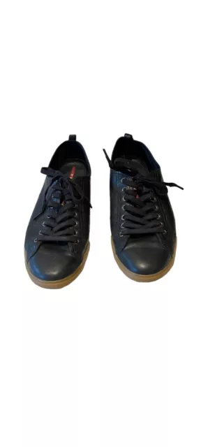 $620 EUC PRADA 41.5 US 8.5 BLACK PERFORATED LEATHER LACE-UP SNEAKERS SHOES  C6