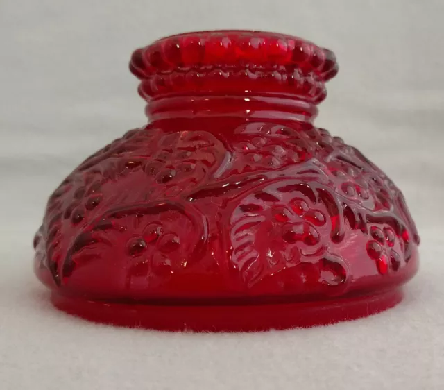 4 inch RUBY RED GLASS MINIATURE OIL LAMP SHADE EMBOSSED "Forget-Me-Not" PATTERN