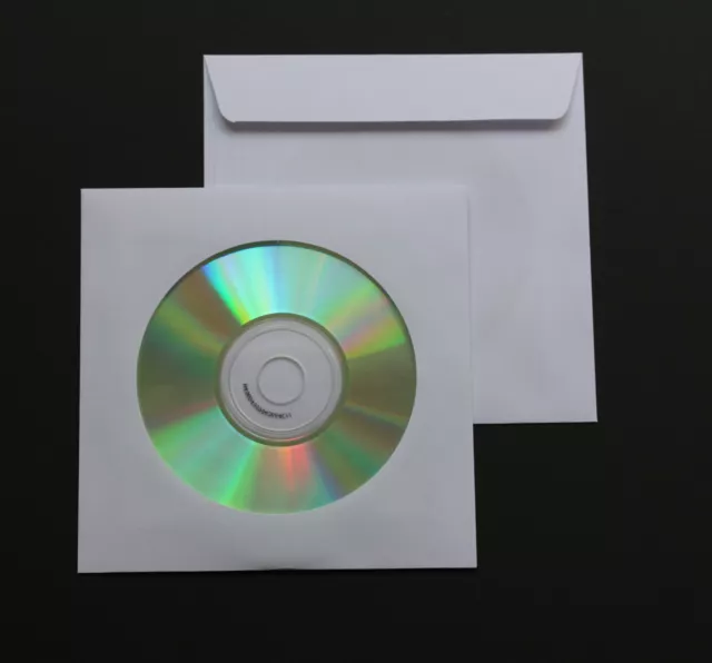 200 St Deluxe Papier CD/DVD/Blu-ray Hüllen mit Fenster und Klappe 90 gr Papier