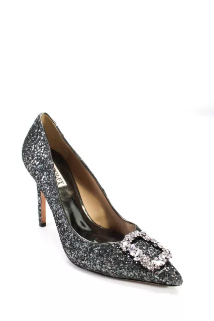 Badgley Mischka Womens Stiletto Crystal Buckle Glitter Pumps Silver Tone Size 9