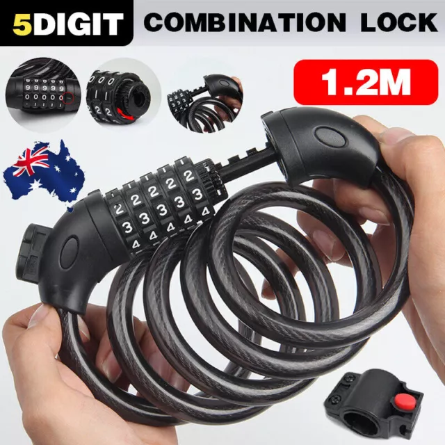 Bike Bicycle Cycling Lock 5-Digit Combination Security Cable Lock 12*1200mm