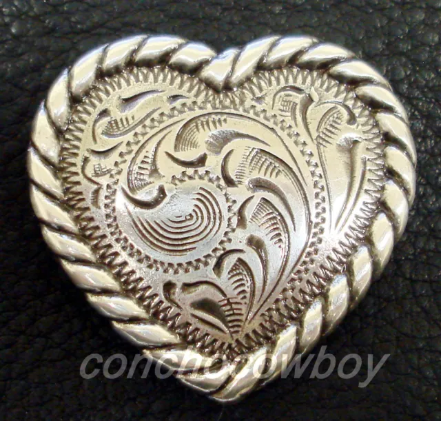 WESTERN HORSE SADDLE TACK ANTIQUE  ROPE EDGE HEART CONCHOS 1 inch screw back