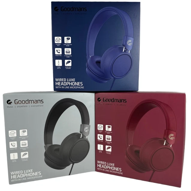 GOODMANS HEADPHONES WIRED Luxe Foldable with In Line Mic Various