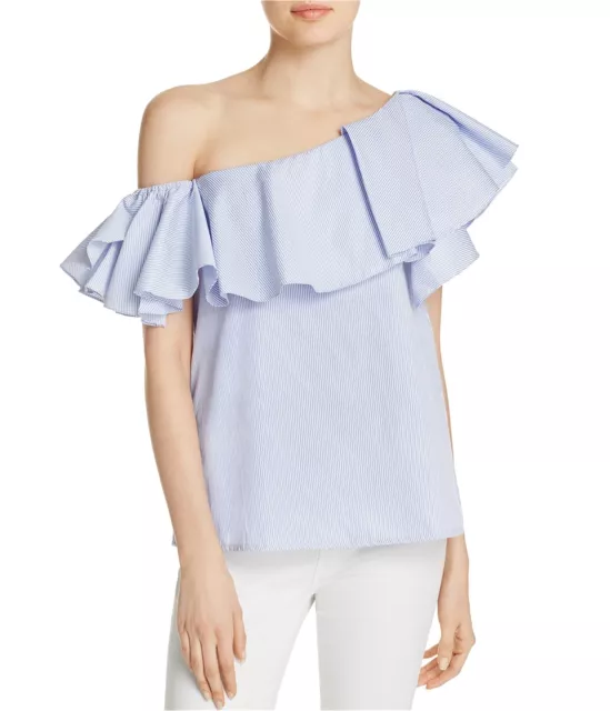 MLM Label Womens Ruffle One Shoulder Blouse, Blue, X-Small