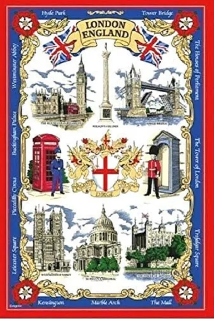 London Tea Towel Souvenir Gift Big Ben Tower Bridge Landmarks Scenes England