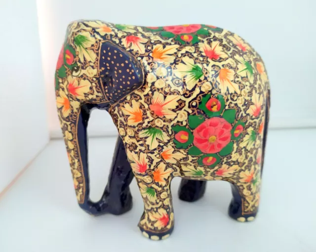 Indian Elephant Antique Style Kashmiri Paper mache Hand Painted Handicraft 5inch