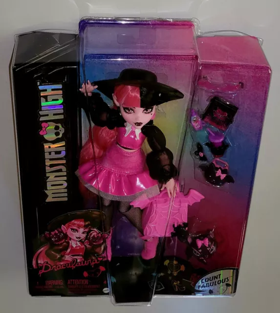 Monster High Draculaura Doll With Hat & Pet Bat-Cat Count Fabulous In Hand New!✨