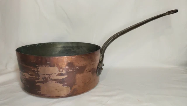 Lot de 4 casseroles en cuivre vintage avec poignées en fer