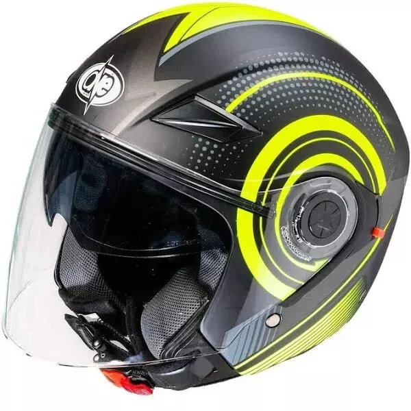 Casco Demi Jet One Alfa - Con Visierino Parasole - Nero Giallo Opaco - Taglia Xl