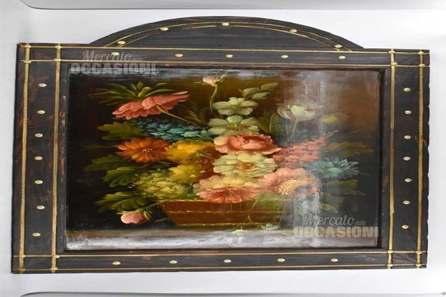Quadro Con Cornice In Legno Vaso Di Fiori 60x83 Cm