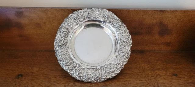 6" STERLING ART NOUVEAU WINE COASTER w/ CHRYSANTHEMUMS WOODSIDE STERLING CO.