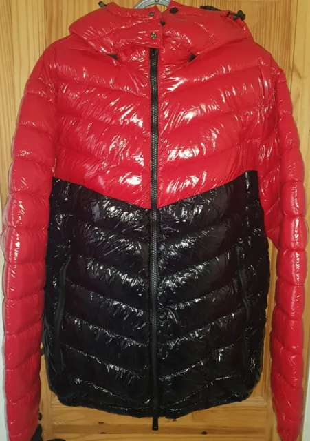 BLEECKER & MERCER Black/Red Shiny High Shine Puffer Jacket Mens (Size ...