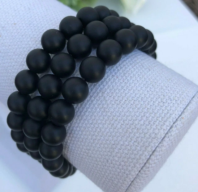 8mm Matte Black Onyx Gemstone Beads Stretch Bracelet 7.5” Length