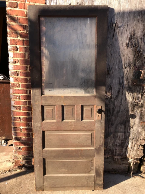 30x76” Unpainted Half-Glass Victorian Entry Door with Original Hardware 5