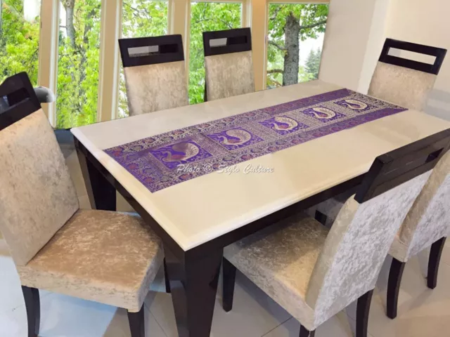 Cubierta de mantel étnico jacquard corredor de mesa brocado púrpura pavo...
