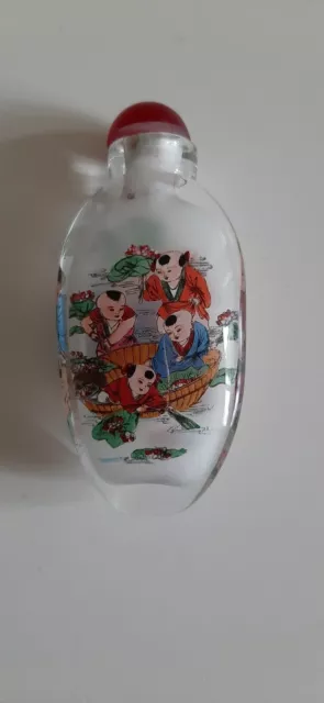 Snuff Bottle Snuffbottle aus China, Hinterglasmalerei, Chinesische Jungs