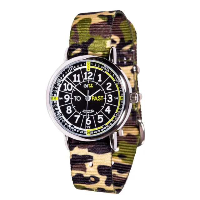 EasyRead Time Teacher Wrist Watch – Black & Green Face – Past & To – Green Camo