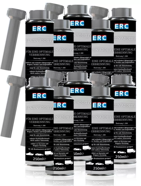 10 x 250 ML Carburant Additif ERC Essence pour Tous Indice Nettoyage de Système