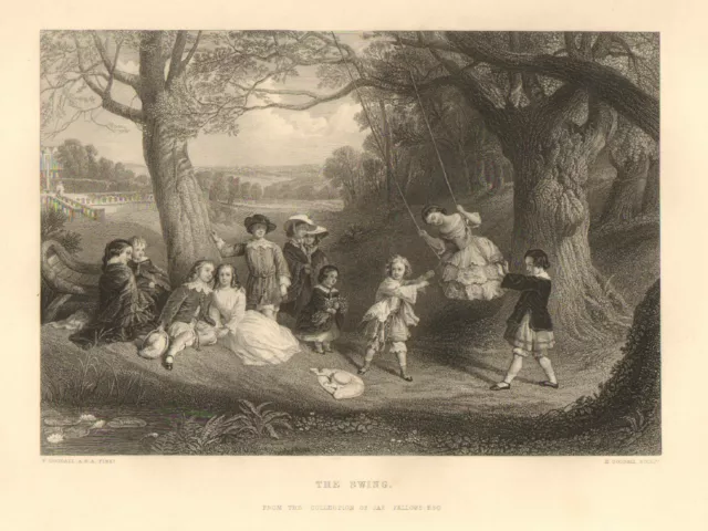 Children, Victorian Fashions, Tree Swing, Vintage, 1862 Antique Art, Print,