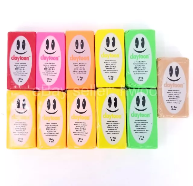 Lot of 11 Van Aken Claytoon Clay: Neon Red, Pink, Orange, Yellow, Green, Flesh