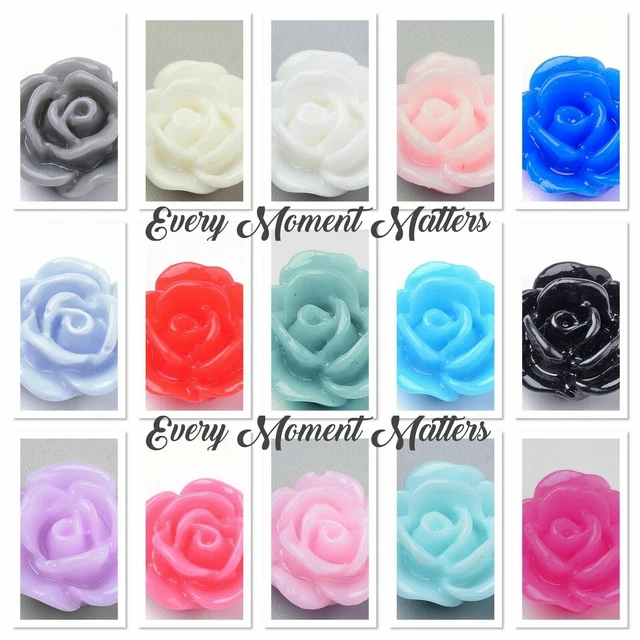20 x HARZ FLACHE RÜCKEN BLUME ROSE CABOCHONS 10 mm Farbe wählen