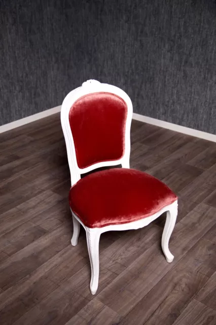 Barockstuhl Stuhl Antik Massiv weiß rot Polster Stil Art Vintage Chippendale