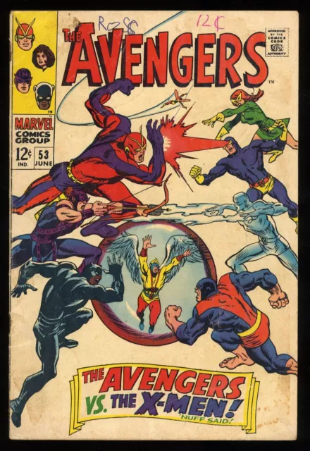 Avengers #53 VG 4.0 Avengers Vs X-Men! Buscema Cover! 1968!  Marvel 1968