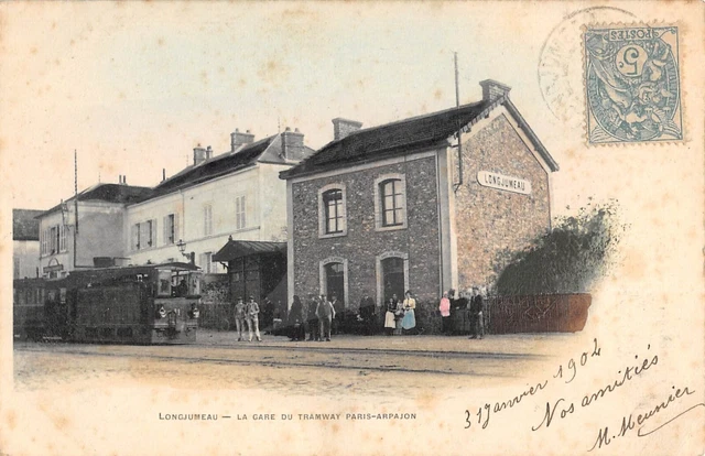 Cpa 91 Longjumeau / La Gare Du Tramway / Paris Arpajon / Train Dans La Rue