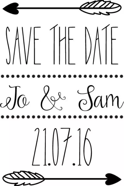 Personalisierter Hochzeit Gummistempel - Federpfeil Save the Date